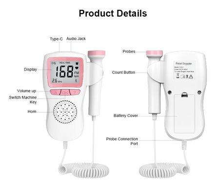 Màn hình Doppler di động Máy Doppler thai nhi Máy theo dõi nhịp tim cho phụ nữ mang thai